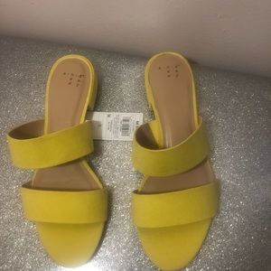 Yellow wedge sandals